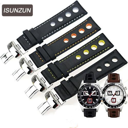 ISUNZUN Mens Watch Strap For Tissot 1853 T044 PRS516 T91 T021 20mm Special Black Leather Watch Band Free Shipping