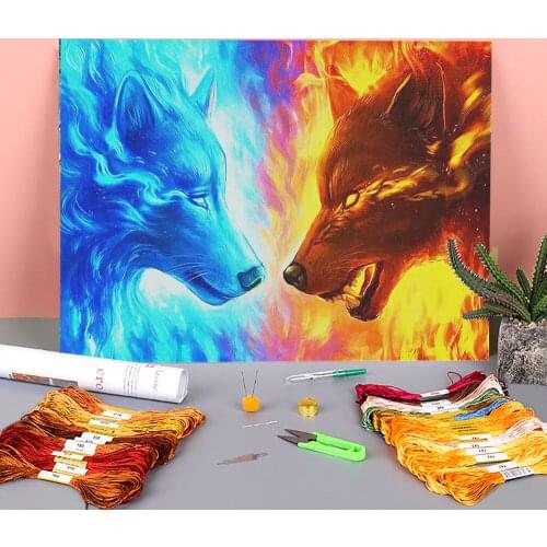 Animal Wolf Printed 11CT Cross-Stitch Kit DIY Embroidery DMC Threads Painting Handicraft Knitting Handiwork Magic Adults