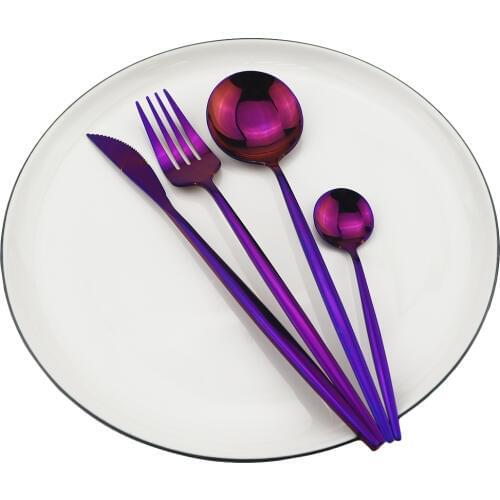 Dinnerware Set Purple Tableware Set Western Cutlery Stainless Steel Dinner Set Knife Fork Coffee Spoon Home Party Silverware Set
