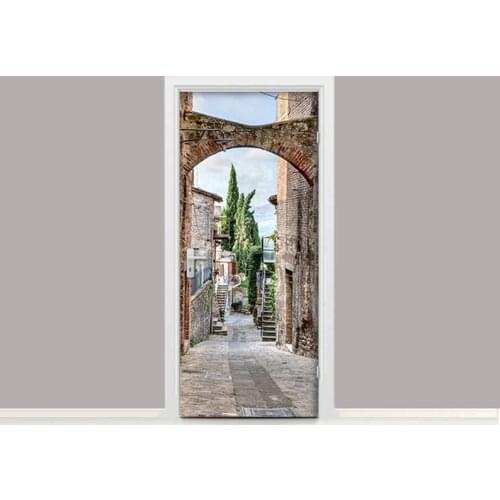 Hot Door Mural Door Sticker European Town Alley DIY Self-adhesive Waterproof Wallpaper Poste for Home Decoration Gift