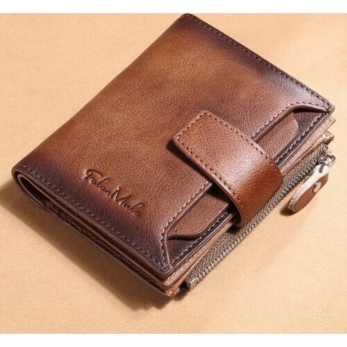 2020 NEW Genuine Leather Men Wallets with Coin Pocket Distressed Real Leather Small Men Clutch Wallets Short