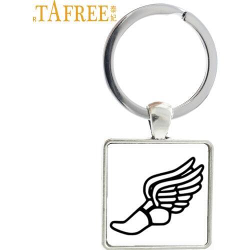 TAFREE new trendy Athletics track and field sports keepchain Peace Love Track and Field square keyrings exquisite jewelry NW202