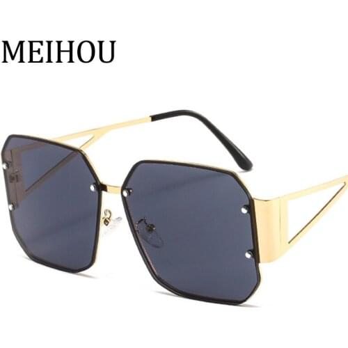 Fashion Square Rimless Sunglasses Women Oversized Metal Frame Vintage Black Shades Sun Glasses Ladies UV400 Oculos Eyewear