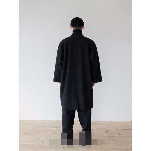 Mens new winter woolen coat loose and large size standing collar medium length autumn/winter Japanese coat with Chinese style