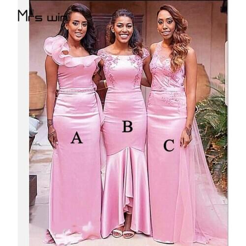 Mrs win Bridesmaid Dresses Bohemia Pink Elegant Vestido Madrinha HR340 With Appliques Beads Mermaid Long Wedding Party Dresses