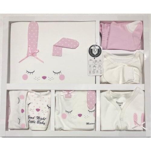 Authentic Baby Girl Sleeping Rabbit Salmon 10 Piece Hospital Output 100 Cotton Baby Set Lux 100 Cotton High quality