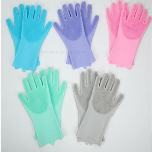 2 In 1 Magic Silicone Dishwashing Scrubber Dish Washing Sponge Rubber Gloves Housekeeping Kitchen Cleaning Tool Dropshipping