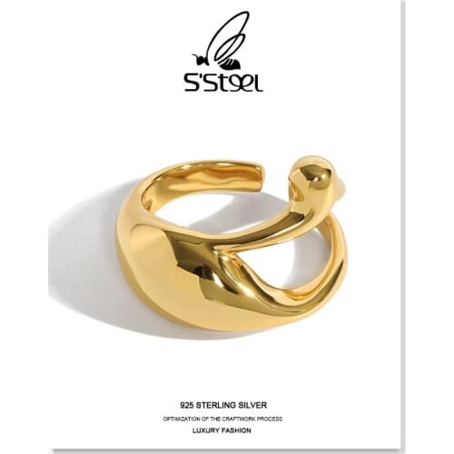 SSTEEL Designer Rings Sterling Silver 925 For Women Minimalist Water Drop Shape Open Ring Anelli Argento 925 Donna Fine Jewelry