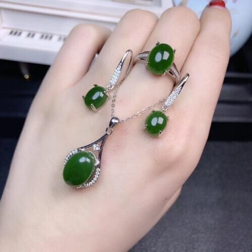 Natural and Real Hetian Jasper jewelry set 925 sterling silver 1pc pendant,1pc ring ,2pcs Earring