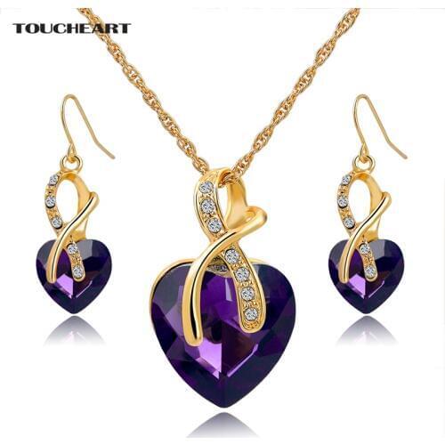 TOUCHEART African Beads Nigerian Crystal Wedding Jewelry Set for Women Gold color Chain Necklaces Earrings With Heart Stones