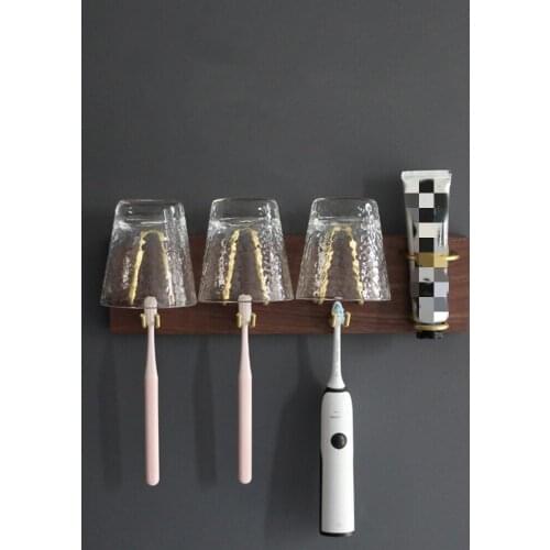 Bathroom Supplies Multifunctional Storage Rack Toothpaste Dispenser Wall Hanging Wooden Brass Electric Toothbrush Holder Hook