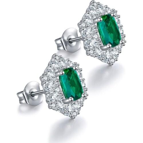 Lab Grown Emerald Jewelry Stud 1.33ct Sterling Plate 925 Silver Earring 2021 New Arrival Beautiful For Girls Womens