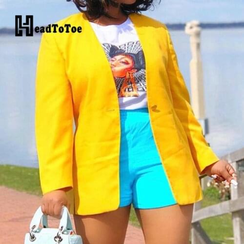 Plain Long Sleeve V Neck Single Button Women Casual Blazer Tops