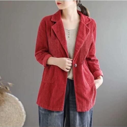 Casual Blazers Coat Double Pocket Vintage Female Blazer Jacket New Arrival Spring Arts Style Women Long Sleeve Corduroy