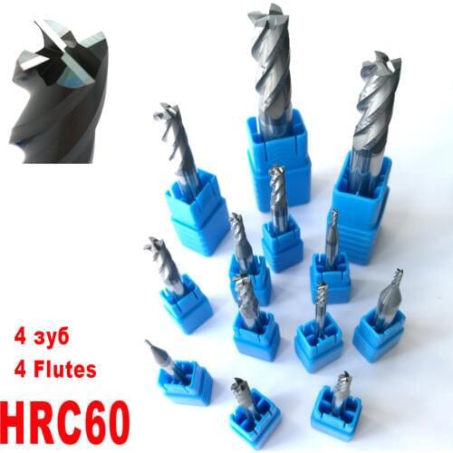 1mm 2mm 3mm 4mm 5mm 6mm 8mm 10mm 12mm 4 Flutes HRC60 Tungsten Carbide Flat square End Mills Spiral Bits CNC Endmill Router Bits