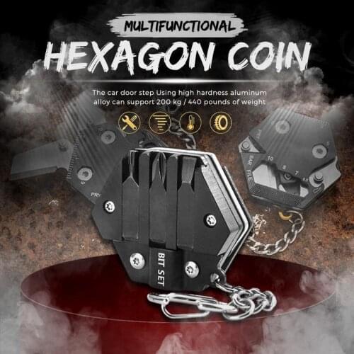 1PCS Multifunctional Hexagon Coin Outdoor EDC Tool Hexagon Folding Coin Keychain Screwdriver Pocket Fold Mini Gear Outdoor Tool