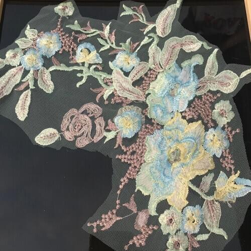 1pc Wedding Lace Embroidered Patches 3D Flower Bead Crystal Applique Mesh Net Fabric Sew On Dress Clothes Patches Accessory