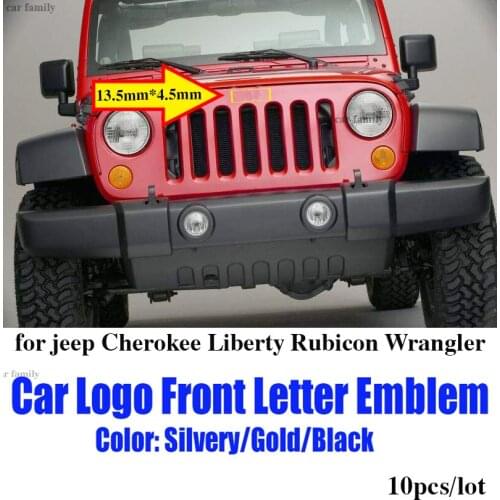 10pcs/set for Jeep Cherokee Liberty Rubicon Wrangler Front Head Emblem Covers Hood Badge Sticker Metal Letter Logo Car Accessory