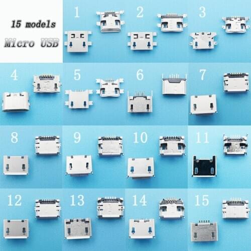 10pcs/lot 5 Pin Micro USB Connector Female Socket 15 Models Micro USB Charging Port Microphone Connector Jack For Huawei etc