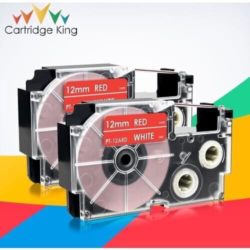 2PCS XR-12ARD12mm*8m Black on Red for Casio Label Tape Cassette Compatible for Casio KL-60L KL-100 KL-200 KL-100e Label Maker