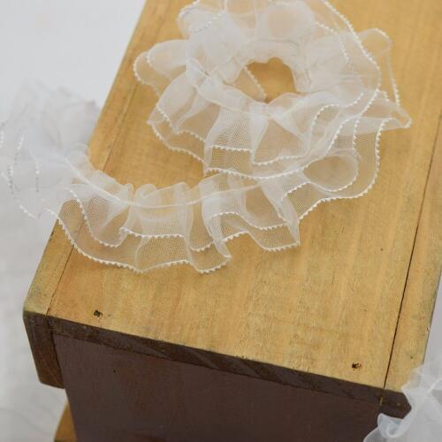 23yards 2.2cm wide white color Edge Ruffle Organza Ribbon Trims DIY doll dress Pleated Chiffon Skirt ruffle lace