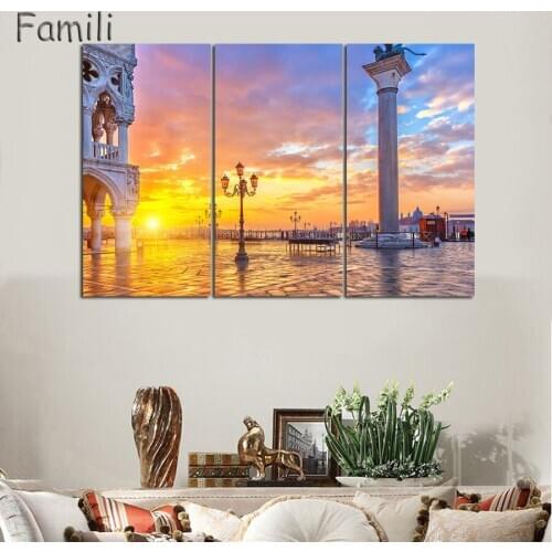 3 Pcs Landscape Venice City Canvas Paintings Print On Canvas Classic Buildings Scenery Wall Art For Living Room(Unframed)