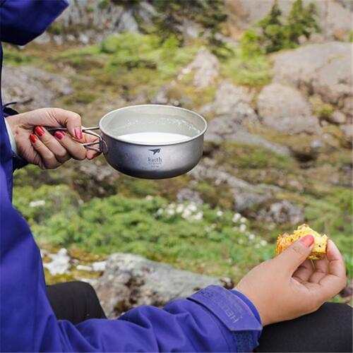 Outdoor 3Pcs Titanium Pans Bowls Set With Folding Handle Cook Sets Titanium Pot Set Camping Hiking Picnic Cookware Utensils