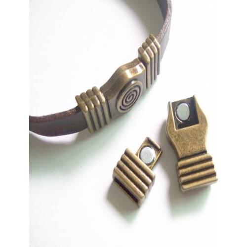 5 Sets Antique Bronze 10x2mm Flat Swirl Magnetic Clasp For 10mm Leather Bracelet Jewelry Making