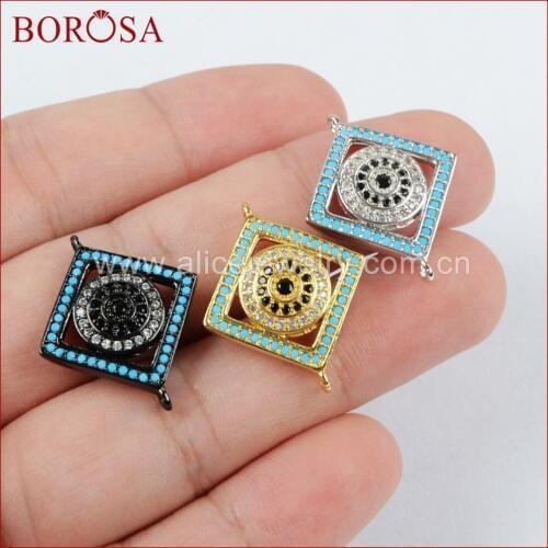 BOROSA CZ Micro Pave Rhombus Shape Round Eye Connector for Bracelet,Handcrafted Crystal Cubic Zirconia Druzy Connector WX529