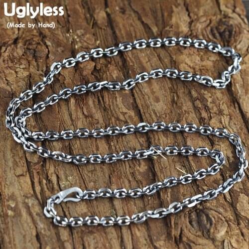 Uglyless Vintage Thai Silver Men 4MM Thick Chains Cool Punk HIP HOP Dancing Dress Necklaces NO Pendants 925 Silver Jewelry C123
