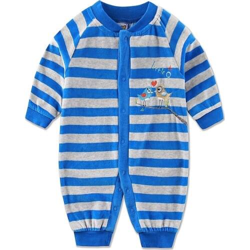 Baby Suits Girls One Piece Rompers Boys Sleepwears Newborn Spring Autumn Velour Long Sleeve Button Clothing Kids Striped Clothes