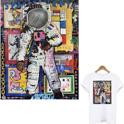 Aesthetic Spaceman Thermal Sticker On Clothes Heat Transfer Print-On T-Shirt Washable Iron On Patches Colorful Applique Decor