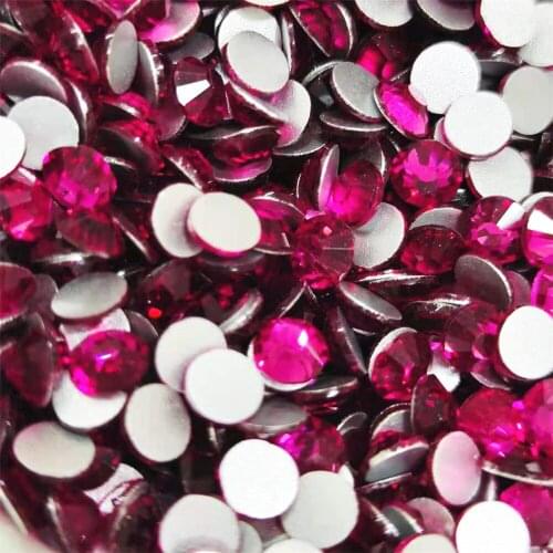 Fuchsia All Size crystal glass FlatBack Non Hot Fix Strass glue on& Fabric Garment Rhinestone Nail Art decoration
