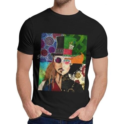 Mens T-shirt Johnny Depp Character Collage Tshirt Cotton O-neck Harajuku Streetwear Tees Shirt Funny