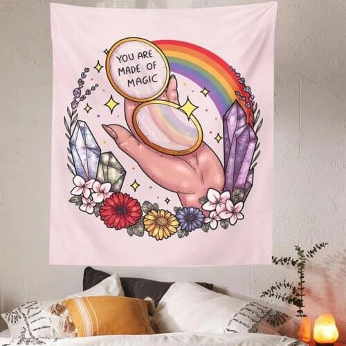 Pink Tapestry Wall Hanging magic Hand Retro Vintage Boho Home Decor Magic Tarot Tapestry Bedroom Drom Room 90S Wall Decor