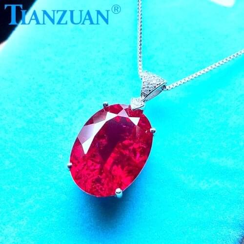 Artificial ruby 14*19mm 18ct main stone with inclusions red color 925 silver Fashion oval shape Jewelry for Pendant Necklace