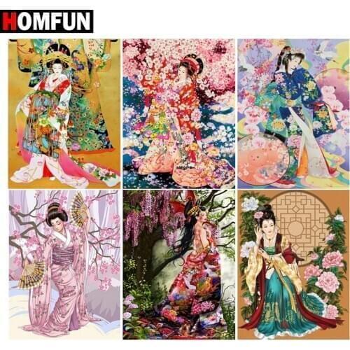 HOMFUN Full Drill Diamond Painting "Japanese kimono woman" DIY Picture Of Rhinestone 5D Diamond Embroidery Cross Stitch Decor