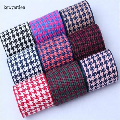 Kewgarden DIY Bow Accessories Handmade Tape Houndstooth Cotton Linen Ribbons 38mm 25mm 10mm 1.5" 1" 3/8" Packing Webbing 10 Yard
