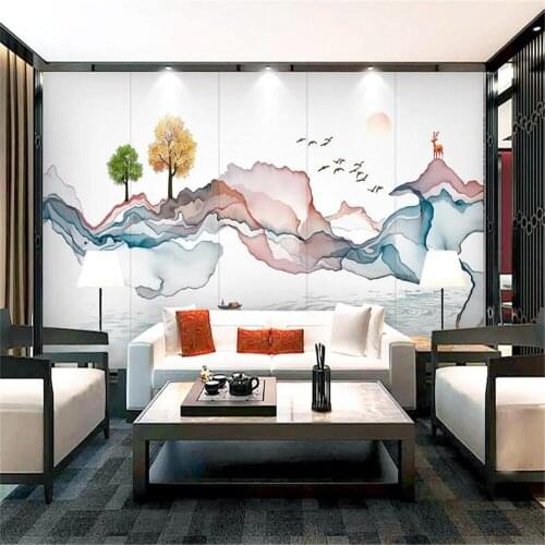Milofis new Chinese artistic conception ink cloud and mist landscape painting gold artistic conception decorative painting wall
