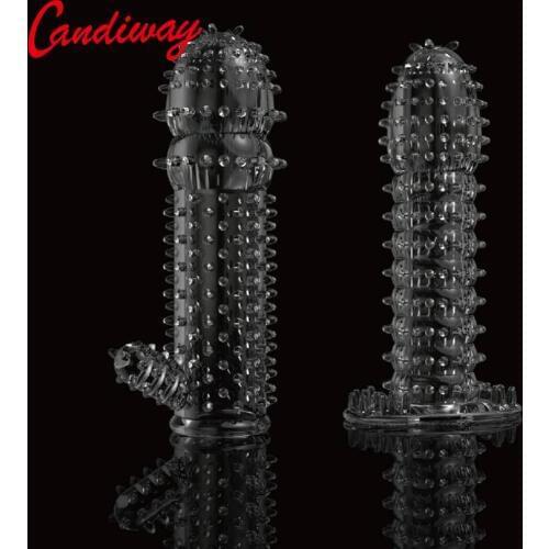 Candiway Reusable vibrator Sleeve Ring Penis Delay Impotence Erection Extensions Extender G point Cover for Sex Adult Men