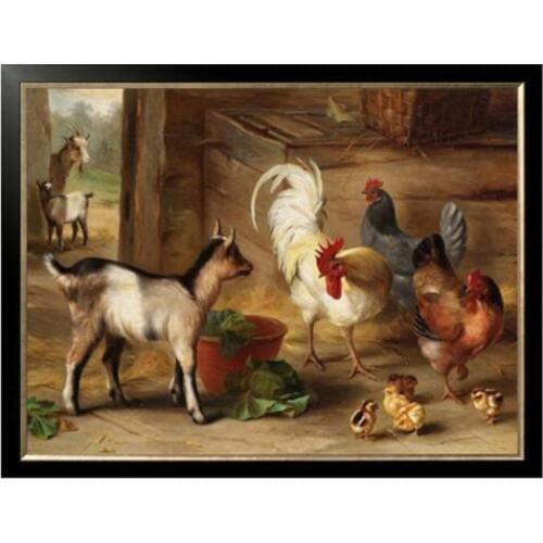 Cross Stitch Kit 14CT Unprinted Crafts Goats Chickens and Chicks Animal Embroidered Handmade Arts Counted Set Wall Home Decor