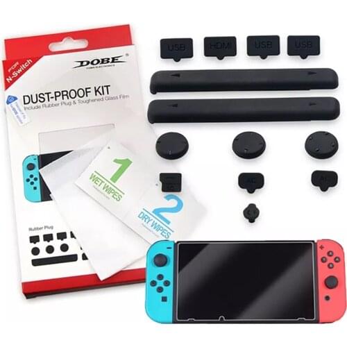 DOBE dust kit and tempered glass screen protector for Nintendo Switch Console