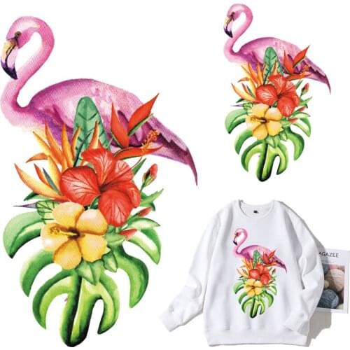 Flamingo Stickers Iron-on Transfers for Clothing Patches Flowers Applique on Clothes Diy Pvc Patch Flex Fusible Transfer Stripe