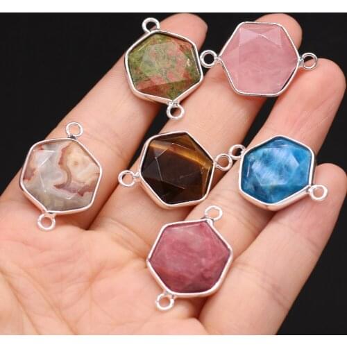 New Style Natural Stone Faceted Connector Rose Quartz/Agates/Unakite/Apatite For Jewelry Making DIY Necklace Bracelet Accessory