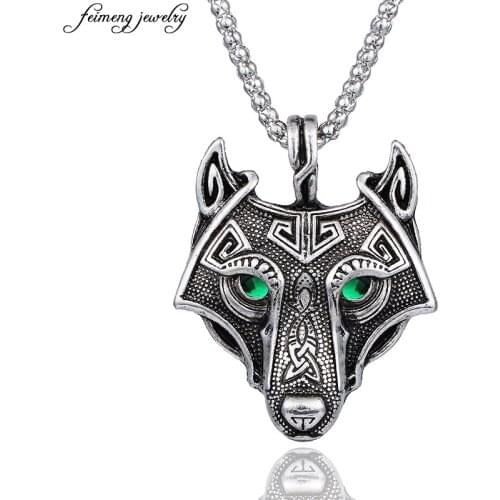 Vintage Norway Nordic Pirates Wolf Head Pendant Necklace for Men Mythology Necklace Jewelry Gift Long Link Chain Necklace 10pcs