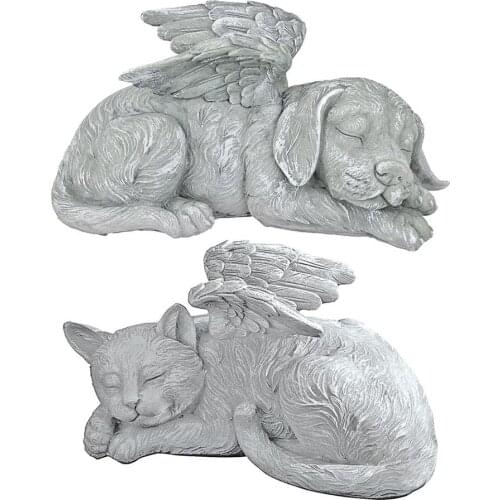 Dog Cat Angel Statue Memorial Grave Marker Statue Resin Statue Commemorate The Lost Pets Garden Tombstones Lawn Decoration
