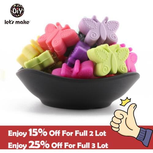Lets Make Silicone Butterfly Teether 10pc BPA Free Silicone Beads Carton DIY Mobile Baby Stroller Making Beads Baby Teether