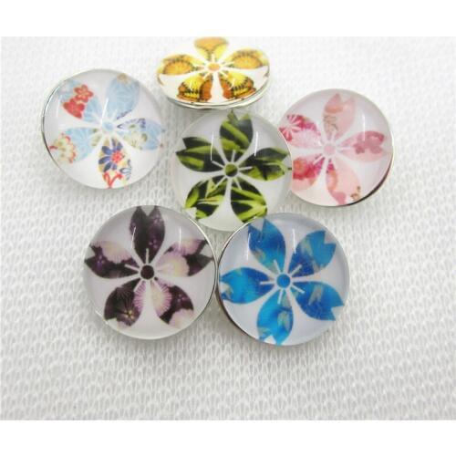 20pcs/lot Mix Glass Five Leaf Flower Snap Buttons Diy 18mm Snap Button Jewelry Glass Charms Fit DIY Bracelet Snaps Jewelry Charm