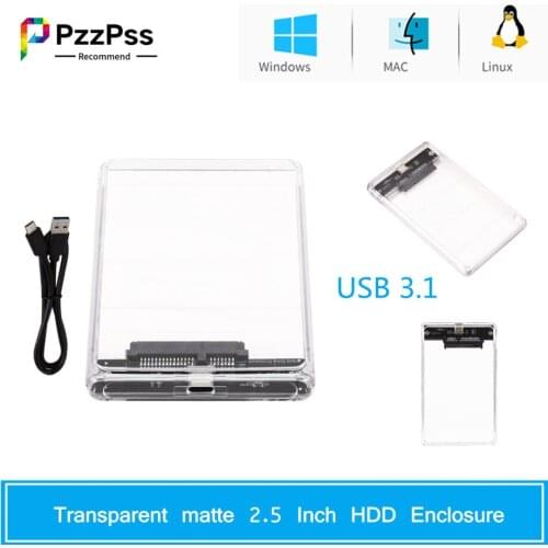 PzzPss Transparent 2.5 Inch HDD Enclosure SATA 3.0 to USB3.0 5 Gbps 6TB Support UASP HD External Type C 3.1 SSD Hard Drive Case
