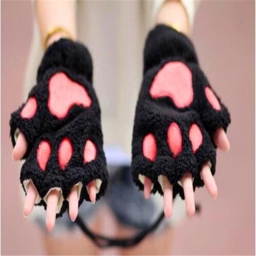 Cartoon cats paw han edition cute fingerless gloves for men& women winter plush half gloves thickening warm PAWS HX-08966